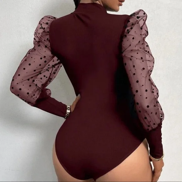 Green mesh dot sleeve bodysuit - Picture 5 of 16